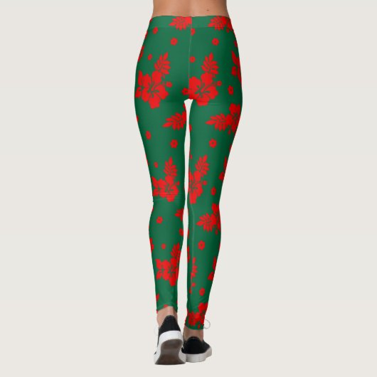 Aloha Hawaii Red over het groene kerstpatroon Leggings (Achterkant)