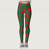 Aloha Hawaii Red over het groene kerstpatroon Leggings (Voorkant)