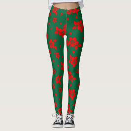 Aloha Hawaii Red over het groene kerstpatroon Leggings