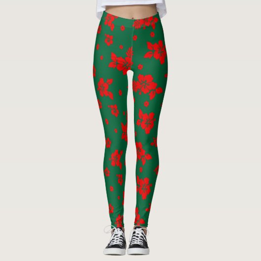 Aloha Hawaii Red over het groene kerstpatroon Leggings (Voorkant)