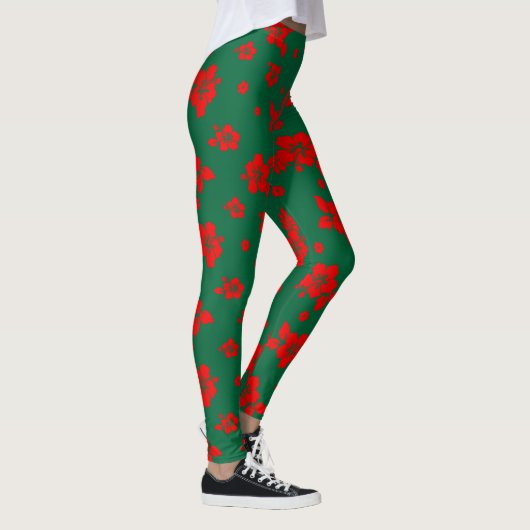 Aloha Hawaii Red over het groene kerstpatroon Leggings (Rechts)