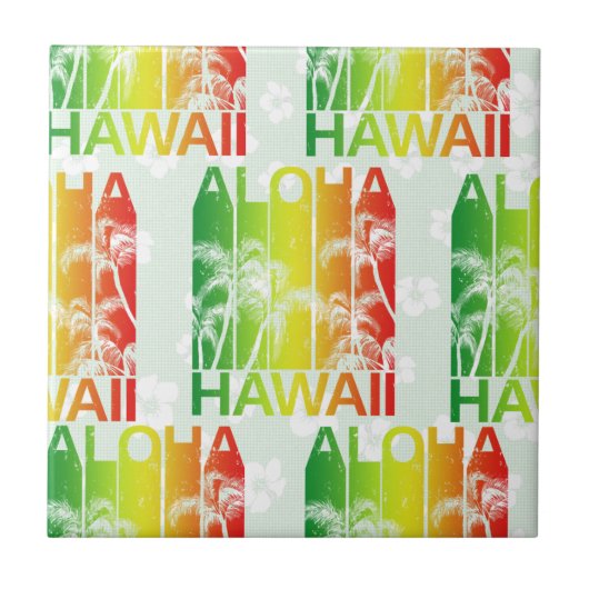 Aloha Hawaii Retro Summer Floral Tegeltje (Voorkant)