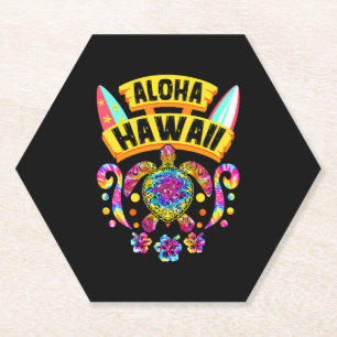 Aloha Hawaii Retro Turtles Zomer Papa Mam Kartonnen Onderzetters