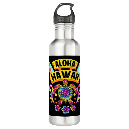 Aloha Hawaii Retro Turtles Zomer Papa Mam Waterfles (Voorkant)
