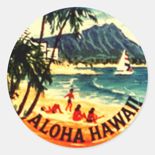 Aloha Hawaii Ronde Sticker (Voorkant)