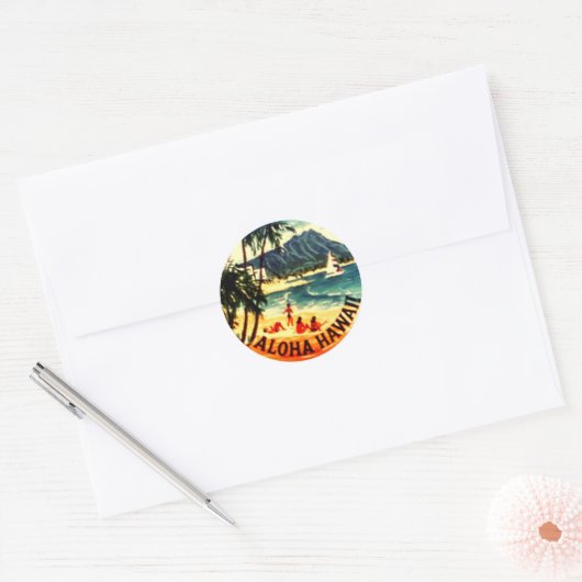 Aloha Hawaii Ronde Sticker (Envelop)