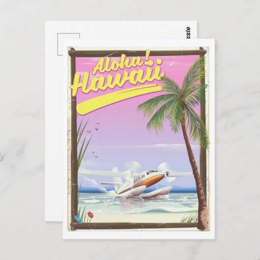Aloha! Hawaii -stijlreisposter Canvas P Briefkaart (Voorkant / Achterkant)