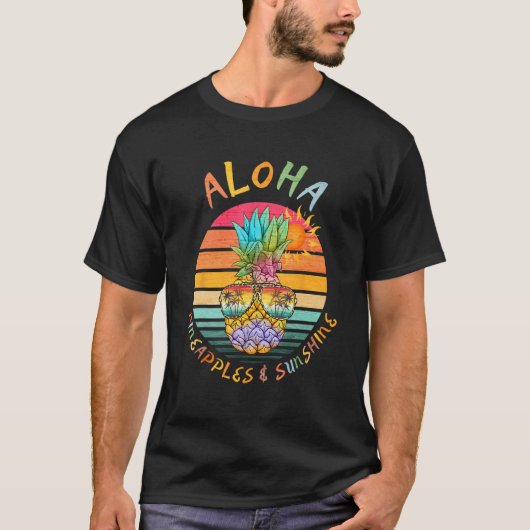 Aloha Hawaii Sunshine Vibes & Pineapple Summer Bea T-shirt (Voorkant)