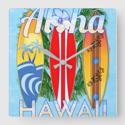 Aloha Hawaii Surfboards Vierkante Klok (Voorkant)