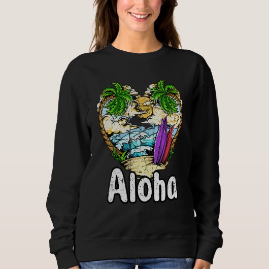 Aloha Hawaii Surfen Retro Sunset 25 Trui (Voorkant)