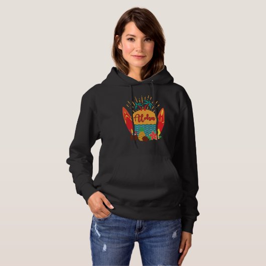 Aloha Hawaii Surfer Pacific Sea Beach Honolulu Mau Hoodie (Voorkant volledig)