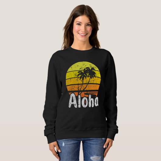 Aloha Hawaii Surfing Retro Sunset 2 Trui (Voorkant volledig)