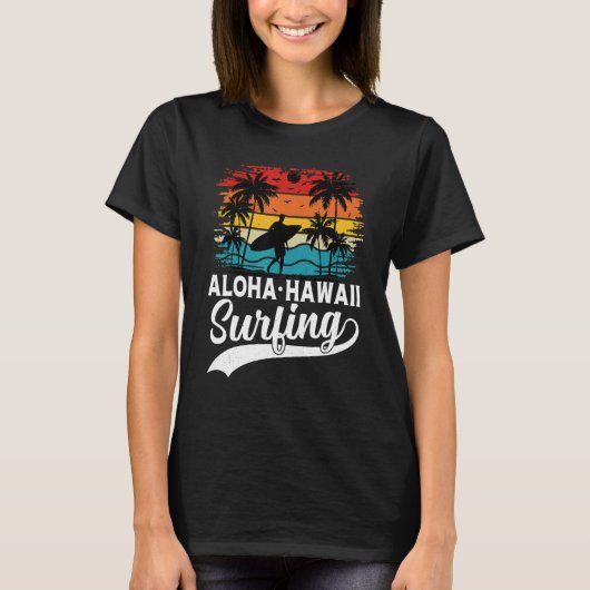 Aloha Hawaii Surfing Summer Vacation Beach Wave Su T-shirt (Voorkant)