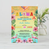 Aloha Hawaii Tropical Floral Flamingo Baby shower Kaart (Staand voorkant)