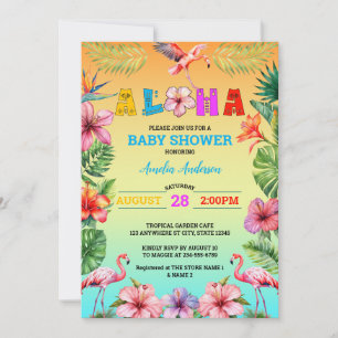 Aloha Hawaii Tropical Floral Flamingo Baby shower Kaart