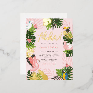 Aloha Hawaii Tropical Summer Gold Birthday Party Folie Uitnodiging Briefkaart