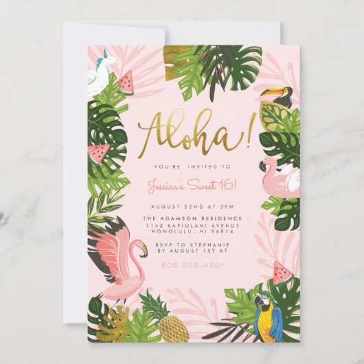 Aloha Hawaii Tropical Summer Gold Birthday Party Kaart (Voorkant)