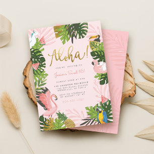 Aloha Hawaii Tropical Summer Gold Birthday Party Kaart