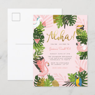 Aloha Hawaii Tropical Summer Gold Birthday Party Uitnodiging Briefkaart