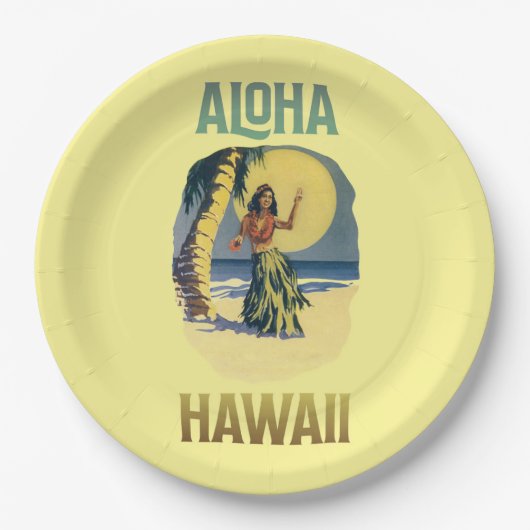 Aloha Hawaii Vintage Hula Girl   Papieren Bordje (Voorkant)