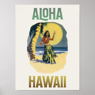 Aloha Hawaii Vintage Hula Girl Poster