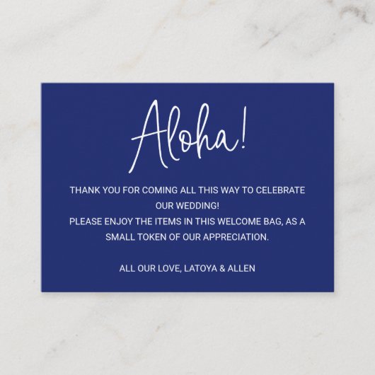 Aloha Hawaii Wedding Blue Welcome Gift Bag Mand Plaatskaartje (Voorkant)