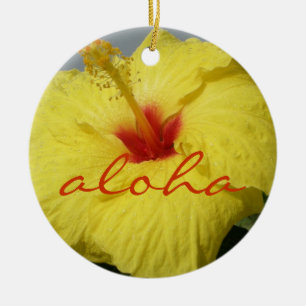 Aloha, Hawaii Yellow Hibiscus Keramisch Ornament