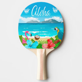 Aloha Hawaiian Beach flamingo floraal blauw Tafeltennisbatje