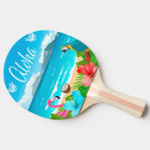 Aloha Hawaiian Beach flamingo floraal blauw Tafeltennisbatje (Zijkant)
