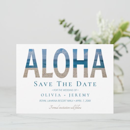 Aloha Hawaiian Beach Wedding Save the Date (Staand voorkant)