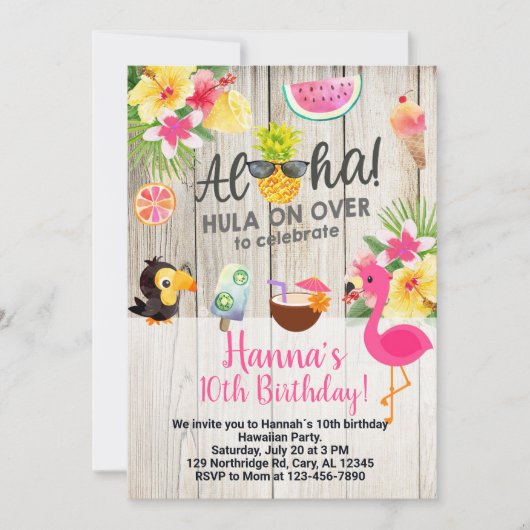 Aloha, hawaiian birthday party invite. kaart (Voorkant)
