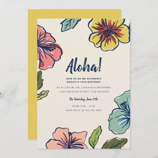 Aloha Hawaiian Bloemen Zomerfeest Kaart (Voorkant / Achterkant)