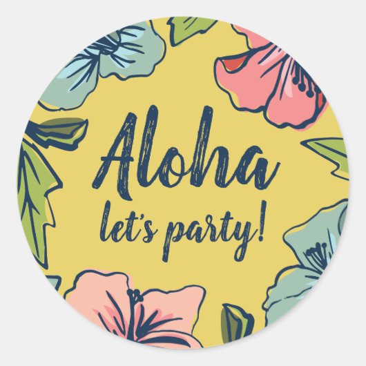 Aloha Hawaiian Bloemen Zomerfeest Ronde Sticker (Voorkant)