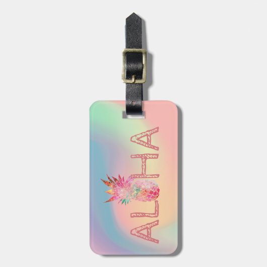 Aloha Hawaiian Colorful Pineapple Holographic Bagagelabel (Voorkant verticaal)