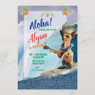 Aloha! Hawaiian Dog Birthday Invitation Kaart