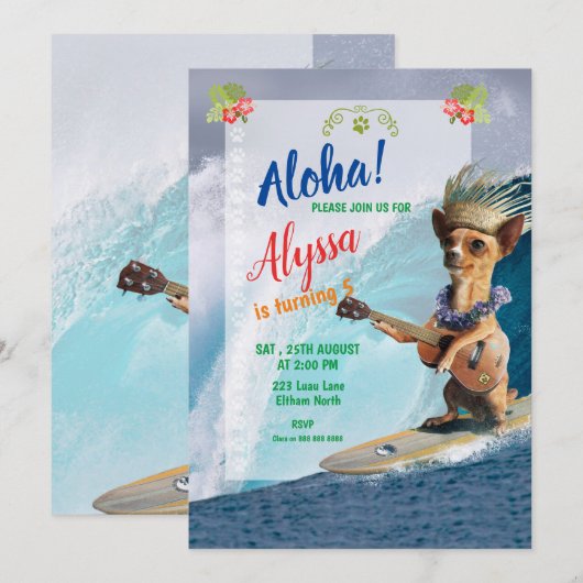 Aloha! Hawaiian Dog Verjaardag Uitnodiging (Voorkant / Achterkant)