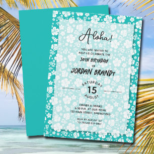 Aloha Hawaiian Floral Aqua Birthday Party Kaart