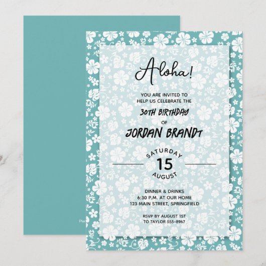 Aloha Hawaiian Floral Birthday Party Kaart (Voorkant / Achterkant)