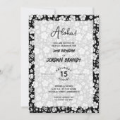 Aloha Hawaiian Floral Black and White Birthday Kaart (Voorkant)
