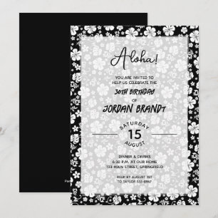 Aloha Hawaiian Floral Black and White Birthday Kaart