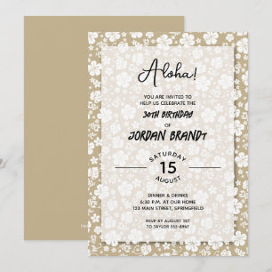 Aloha Hawaiian Floral Gold Birthday Party Kaart