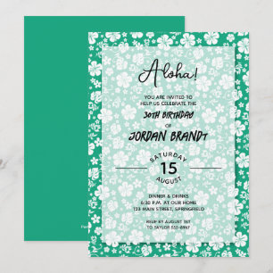 Aloha Hawaiian Floral Green Birthday Party Kaart