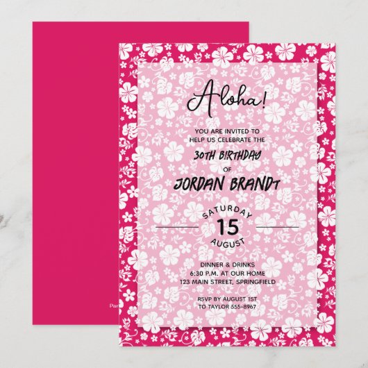 Aloha Hawaiian Floral Hot Pink Birthday Party Kaart (Voorkant / Achterkant)