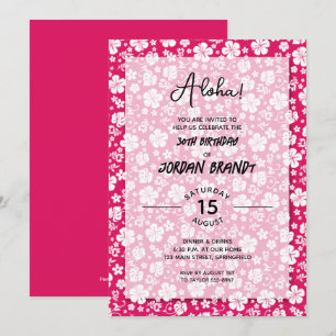 Aloha Hawaiian Floral Hot Pink Birthday Party Kaart