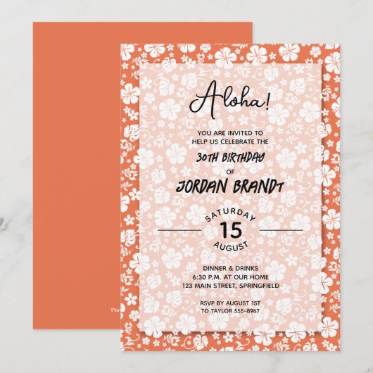 Aloha Hawaiian Floral Peach Birthday Party Kaart (Voorkant / Achterkant)