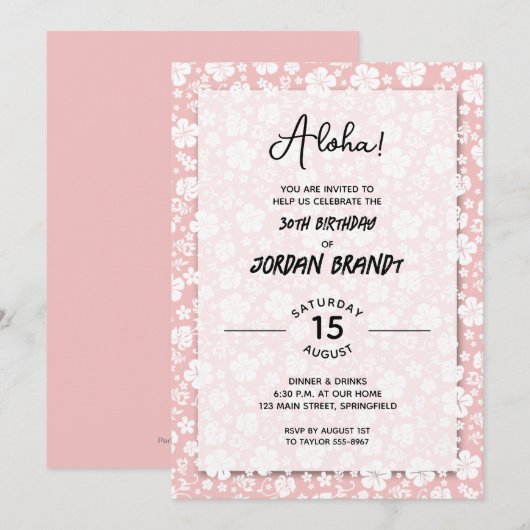 Aloha Hawaiian Floral Pink Birthday Party Kaart (Voorkant / Achterkant)
