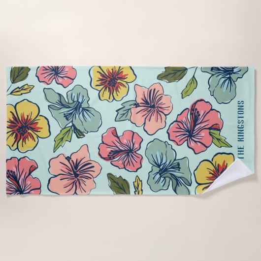 Aloha Hawaiian Flowers and Family Name Strandlaken (Voorkant)
