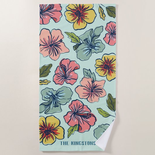 Aloha Hawaiian Flowers and Family Name Strandlaken (Voorkant)