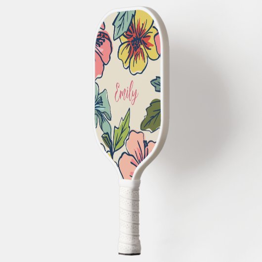 Aloha Hawaiian Flowers met persoonlijke naam Pickleball Paddle (Links)