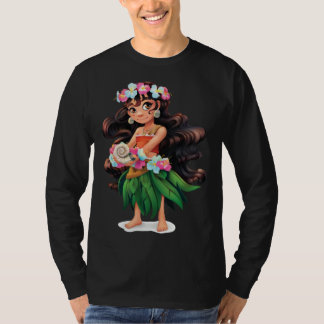 Aloha Hawaiian Girl Dancer  Detailed Graphic T-shirt